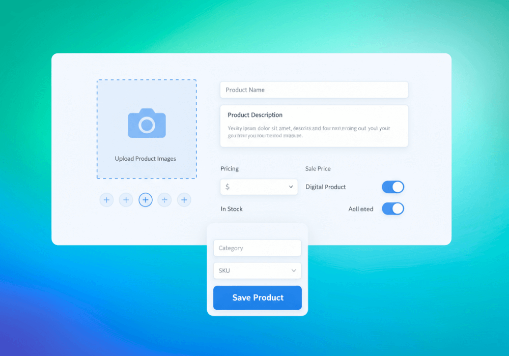 A person adding a new product to an online store dashboard.
