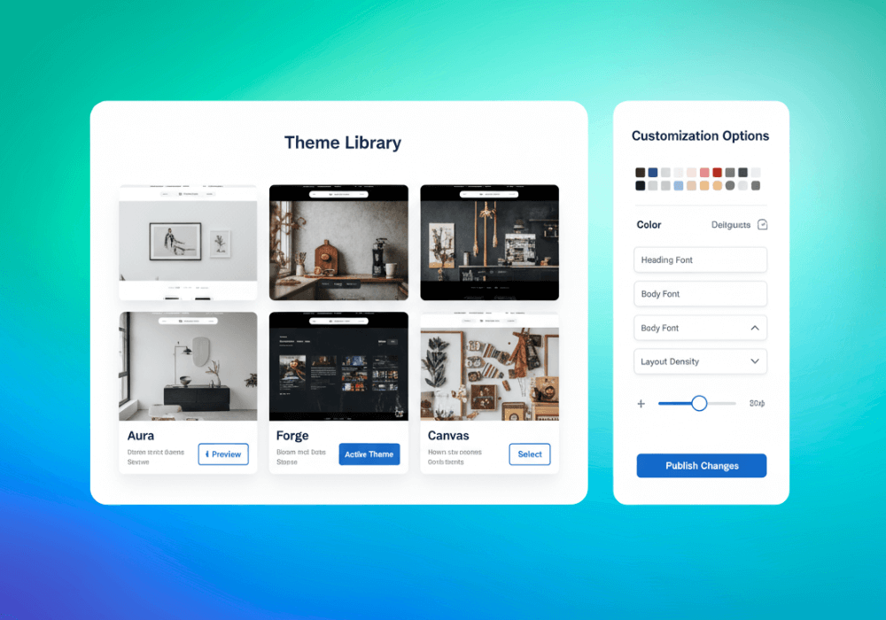 A user customizing their website template on a laptop.